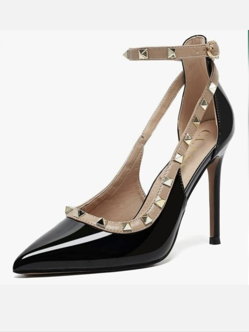 Women's Black Patent Leather Studded Pointed Toe Stilettos - NWOB